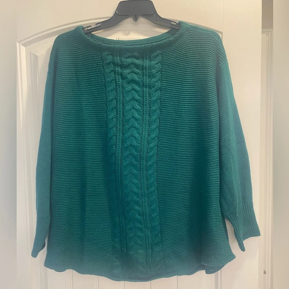 CHAPS Sweater Boatneck Cable Knit Green-2X